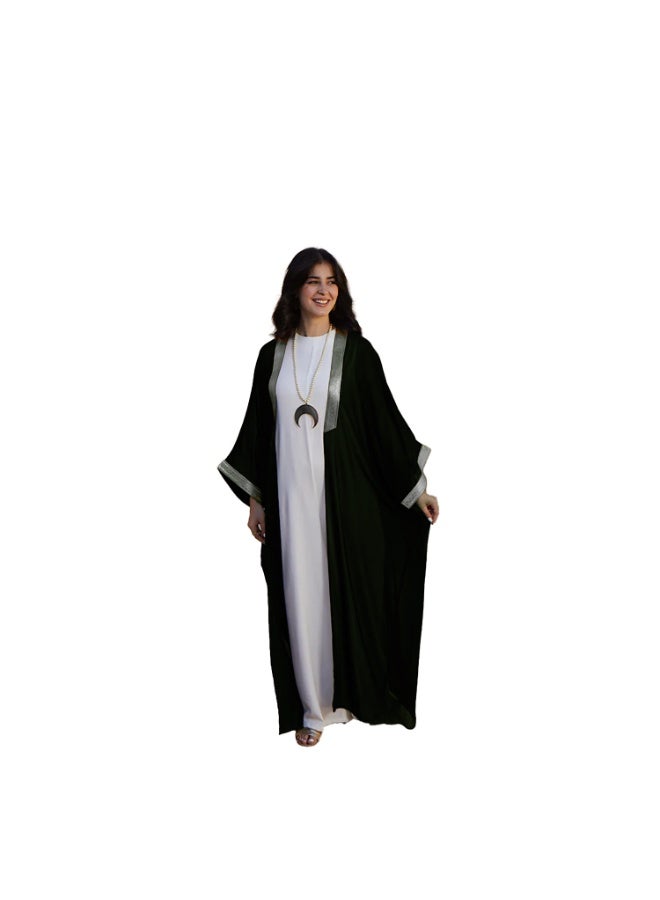 SunSet Kaftan Abaya Silver Embroidered Chiffon Sunset ZYTY - Image 2